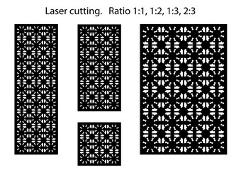 Set of decorative vector panels for laser cutting. Template for interior partition in arabesque style. Ratio 1:1,1:2,1:3,2:3