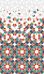 Tile seamless vector pattern. Geometric halftone pattern with color arabesque disintegration or breaking