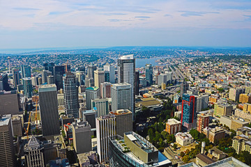 Fototapeta premium Seattle, USA, August 31, 2018: View of downtown Seattle skyline in Seattle Washington.