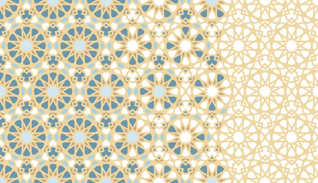 Tile seamless vector pattern. Geometric halftone pattern with color arabesque disintegration or breaking