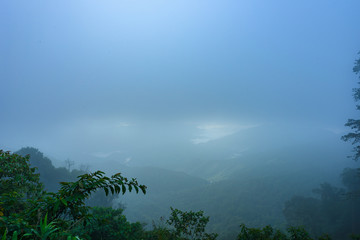 View of the mountain range and sea of mist in the morning