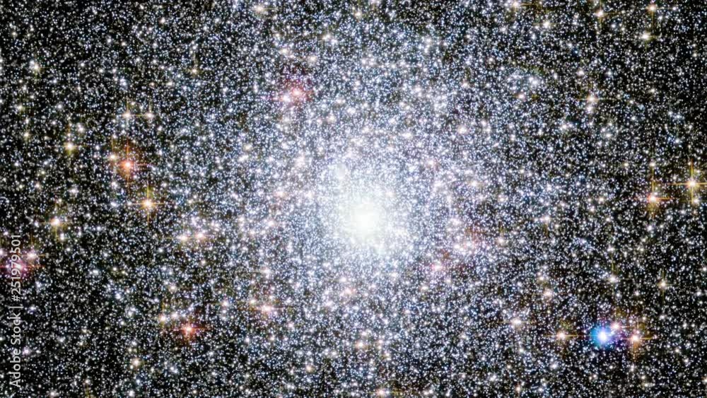 Wall mural travel to globular cluster burst infinite star field galactic center zoom in bright light at the end