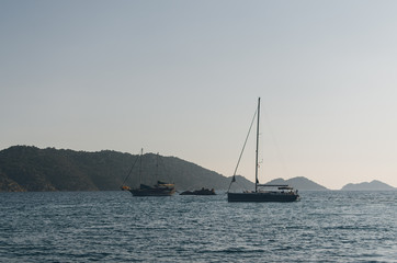 Fototapeta premium View of yacht in Kekova coastal region, near Demre, Turkey