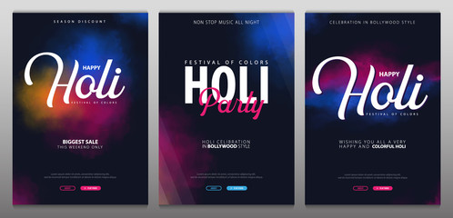 Set of banners Happy Holi. Indian Festival of Colors. Vector Illustration. - 251980106