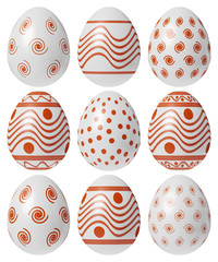 White Easter eggs painted set isolated on white.