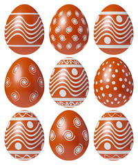 Red Easter eggs painted set isolated on white