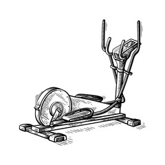 sketch hand drawn gym equipment machine elliptical - obrazy, fototapety, plakaty