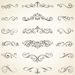 Vector set of ornate calligraphic vintage elements, dividers and page decorations. 