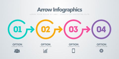 Vector business infographic element. Timeline with 4 circles, steps, number options. 