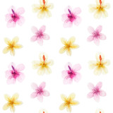 Seamless pattern with flowers and green tropical palm leaves. Exotic and jungle trendy style. Hand drawn watercolor illustration. Exotic hawaiian summer design for print, printing on paper or fabric