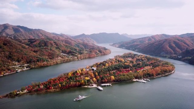 Aerial view Autumn of Nami island in Seoul ,South Korea.