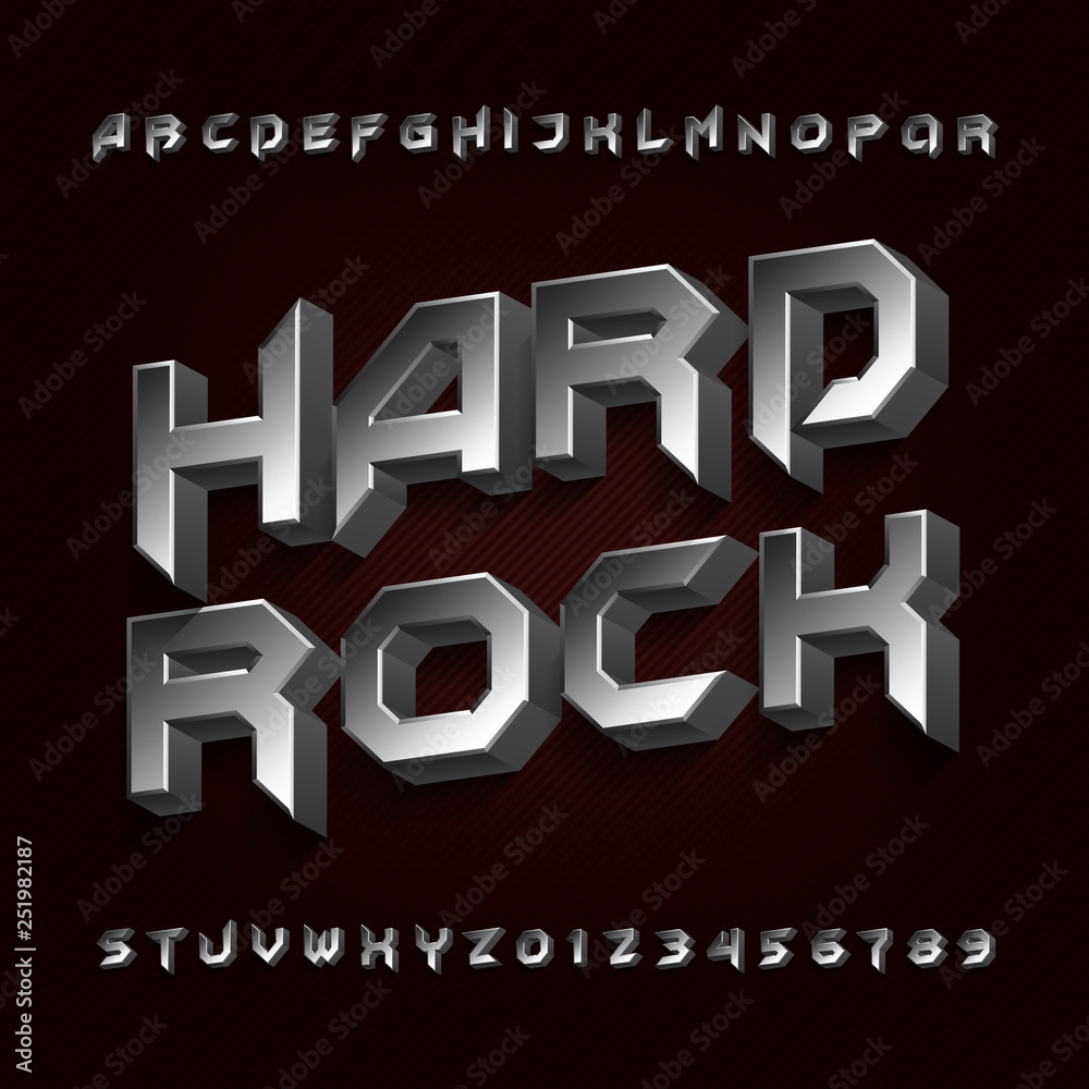 Fototapete 3d hard rock alphabet font. metal effect beveled letters and numbers. stock vector typescript for yo