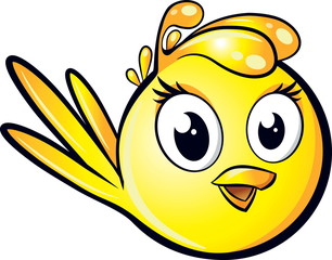 Stylized vector illustration, small chicken in cartoon style drawing