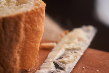 knufe for bread with butter. copy space. Morning breakfast. selective focus