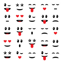 Simple emoji face. Flat icon set of communication chat elements. Emoticons & facial expression signs. Isolated object
