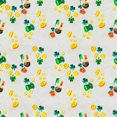 Seamless hand drawn background with St. Patrick's Day symbols