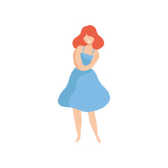 Happy Beautiful Woman in Blue Dress, Body Positive, Self Acceptance and Beauty Diversity Concept Vector Illustration