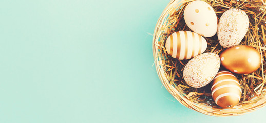 Easter Flat Lay of Eggs in Nest