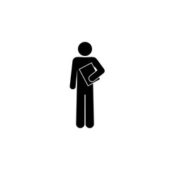man with a book, stick figure pictogram, human silhouette icon isolated
