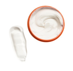 Smeared creme on white background. Dermatology and skincare. Beauty conception.