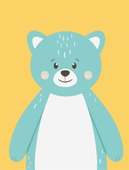 Cute funny bear animal face on yellow background