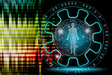 abstract background technology concept in blue light,brain and human body technology modern medical science in future and global international medical 