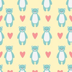 Pattern with cute funny blue bear animal