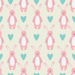 Pattern with cute funny pink harer animal