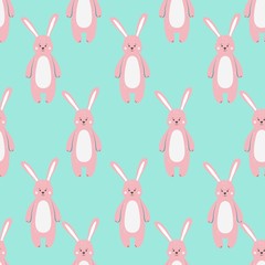 Pattern with cute funny pink hare animal