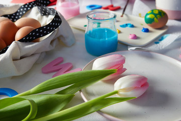 Happy easter decoration. Happy family preparing for Easter.