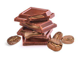 pieces of black chocolate with coffee