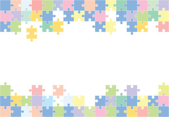 Multi-colored background from separate pieces of mosaic (puzzles) on a white background. Business, merger, joining, teamwork