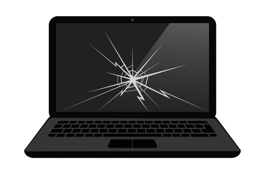 broken laptop display with crack vector illustration EPS10