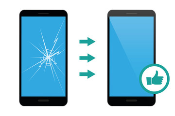 mobile phone repair service broken and repaired display vector illustration EPS10
