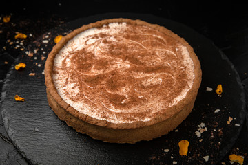 Cherry or berry pie.  Fragrant, Christmas dessert or summer on black background