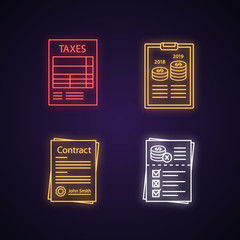 Audit neon light icons set