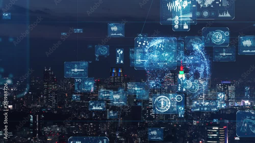 Poster Smart city and communication network concept. GUI (Graphical User Interface). IoT (Internet of Things).
