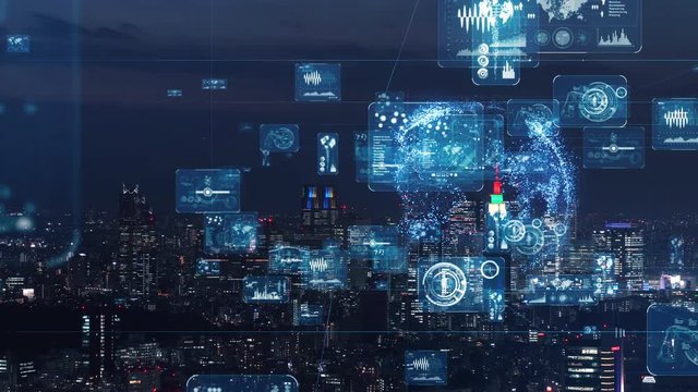 Smart city and communication network concept. GUI (Graphical User Interface). IoT (Internet of Things).