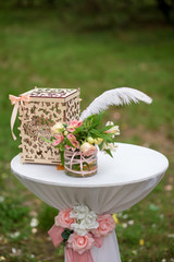 wedding ceremony, a table of young people decorated with flowers