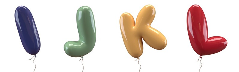 Brilliant balloons font. Alphabet letter i, j, k , l made of realistic elastic color rubber balloon. 3D illustration for your extraordinary balloon decoration in several concepts idea in many occasion