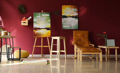 Stylish interior of painter's workshop