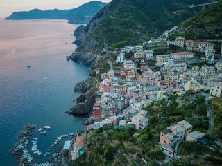 Naklejka premium Italian riviera, aerial view, Cinque Terre, Riomaggiore