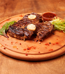 grilled beef steak with vegetables