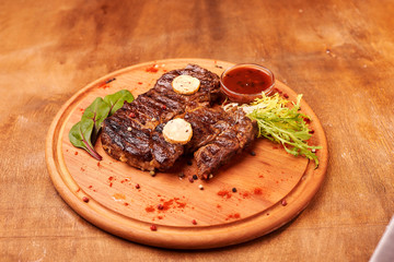 grilled beef steak with vegetables