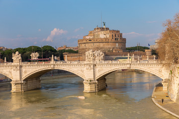 Castle of the Holy Angel, bridge over Tiber river in Rome