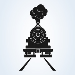 old train front icon vector on white background, steam train. old locomotive pictogram logotype.