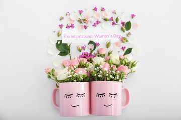 Beautiful floral composition for International Women's Day on white background