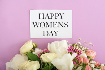 Obraz na płótnie Canvas Beautiful flowers for International Women's Day on color background