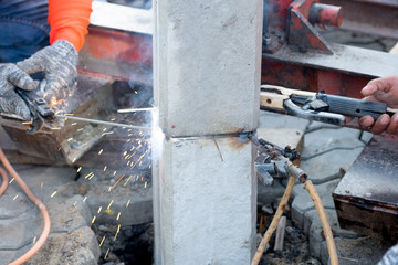 Concrete stake in the hole of construction house