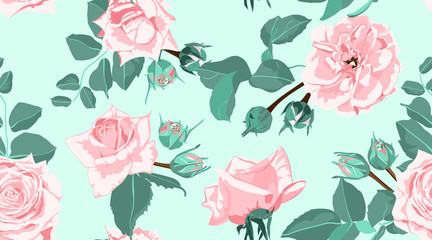 Vintage Roses, Seamless Floral Pattern.